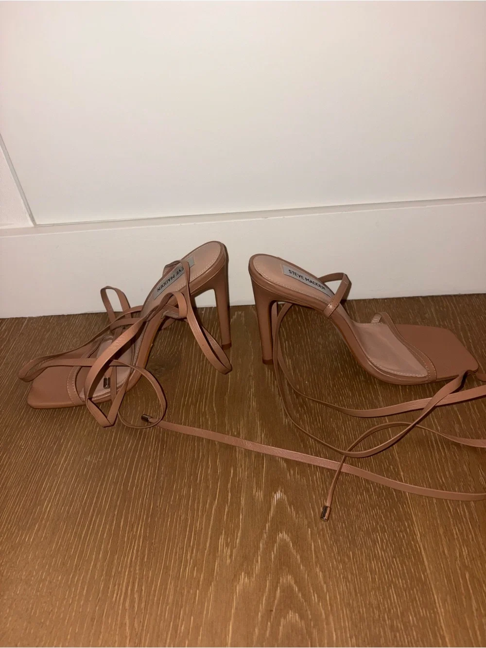 Steve Madden Uplift Nude Tan Lace-Up Stiletto Sandals Size 8M